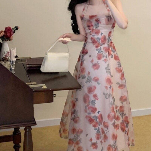 High Quality Fairy Floral Seaside Vacation Halter Neck Dresses